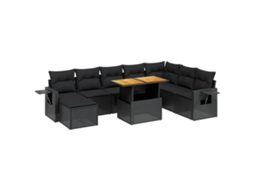 Conjunto de 9 Sofás para Jardim com Almofadões Vime Pe Preto MAISON EXCLUSIVE (N/A)