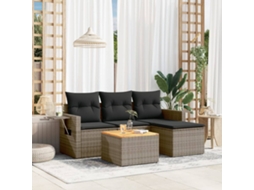 Vidaxl 5 Pcs Conjunto Sofás De Jardim C/ Almofadões Vime Pe Cinzento