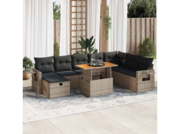Vidaxl 9 Pcs Conjunto Sofás Jardim Almofadões Vime Pe/acácia Cinzento