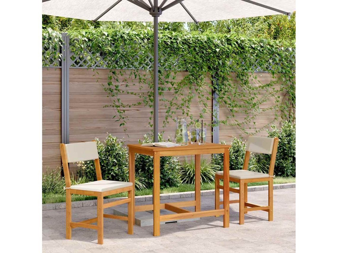 Vidaxl 3 Pcs Conjunto De Varanda Com Almofadões Madeira Acácia Maciça