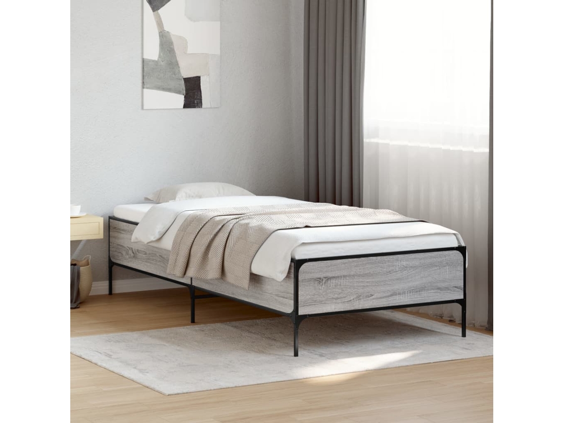 Vidaxl Estrutura De Cama Derivados De Madeira E Metal Cinzento Sonoma