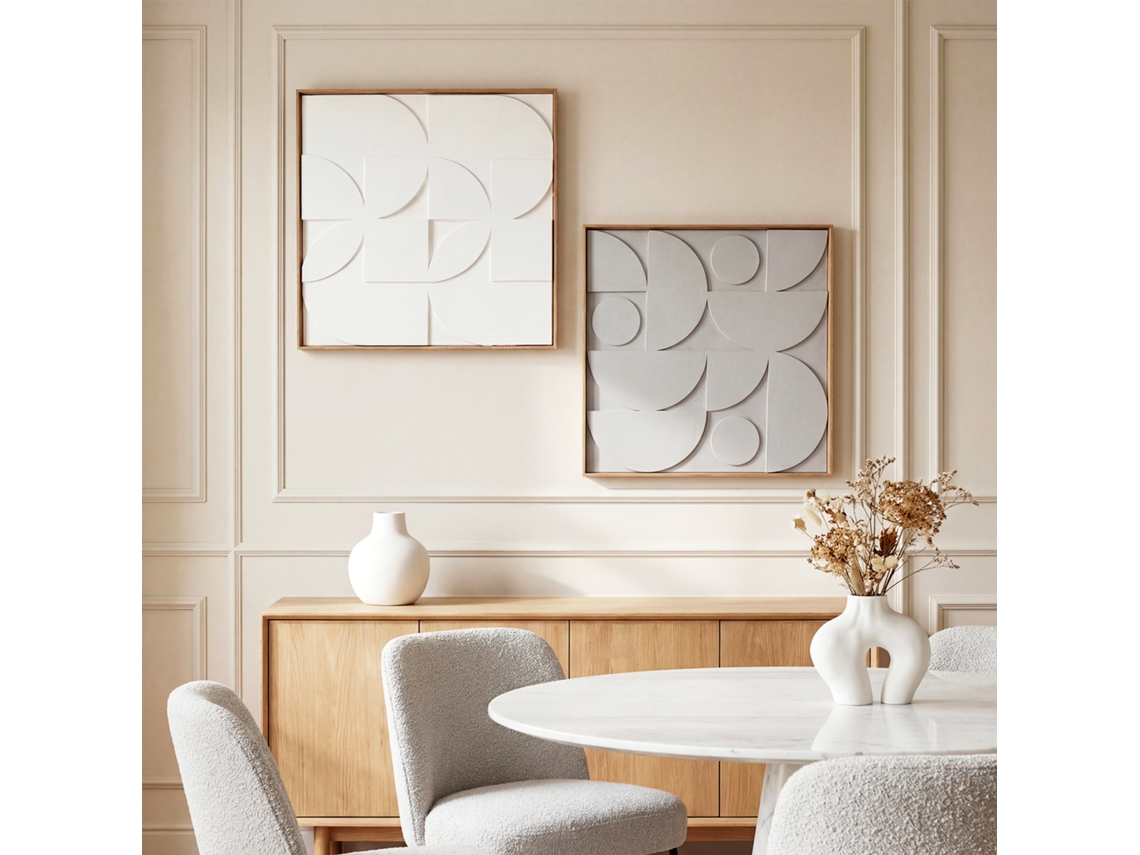 Decoração Parede Madeira 3d Conjunto 2 Peças 80 Cm Padrões Geométricos Branco
