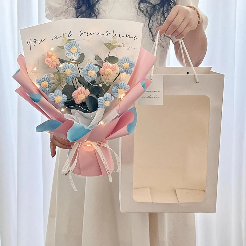 Flores de Crochê para Formatura, Presentes Artesanais com Flores Preservadas MDUG