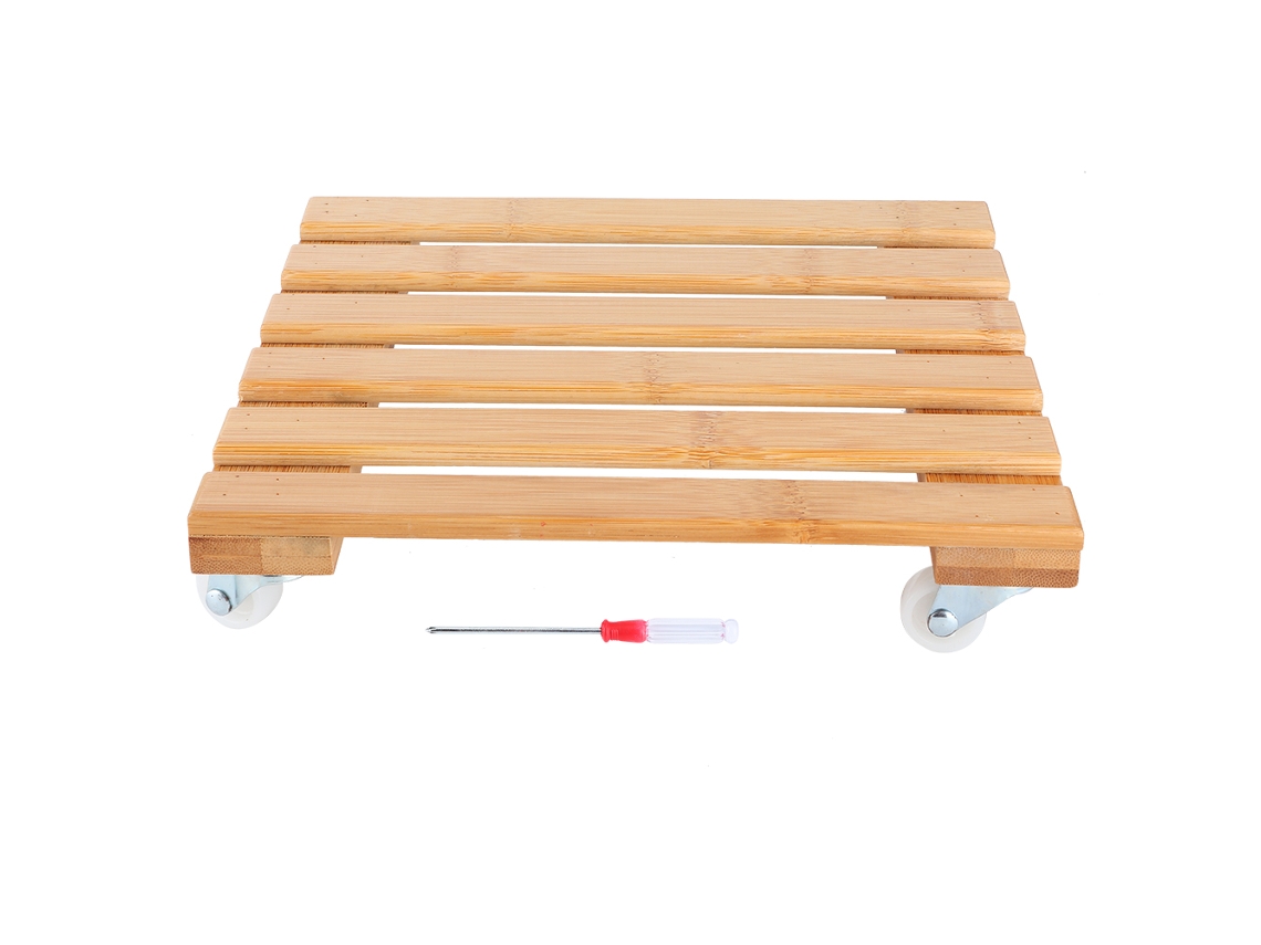 Suporte Móvel para Vasos de Plantas com Rodas, Bambu, para Jardim, Varanda e Pátio com MARCA
