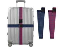 Conjunto De 2 Cintas Bagagem Quadriculadas Em Azul Escuro, Preto, Vermelho E Azul Marinho, Com Ajuste Para Malas De