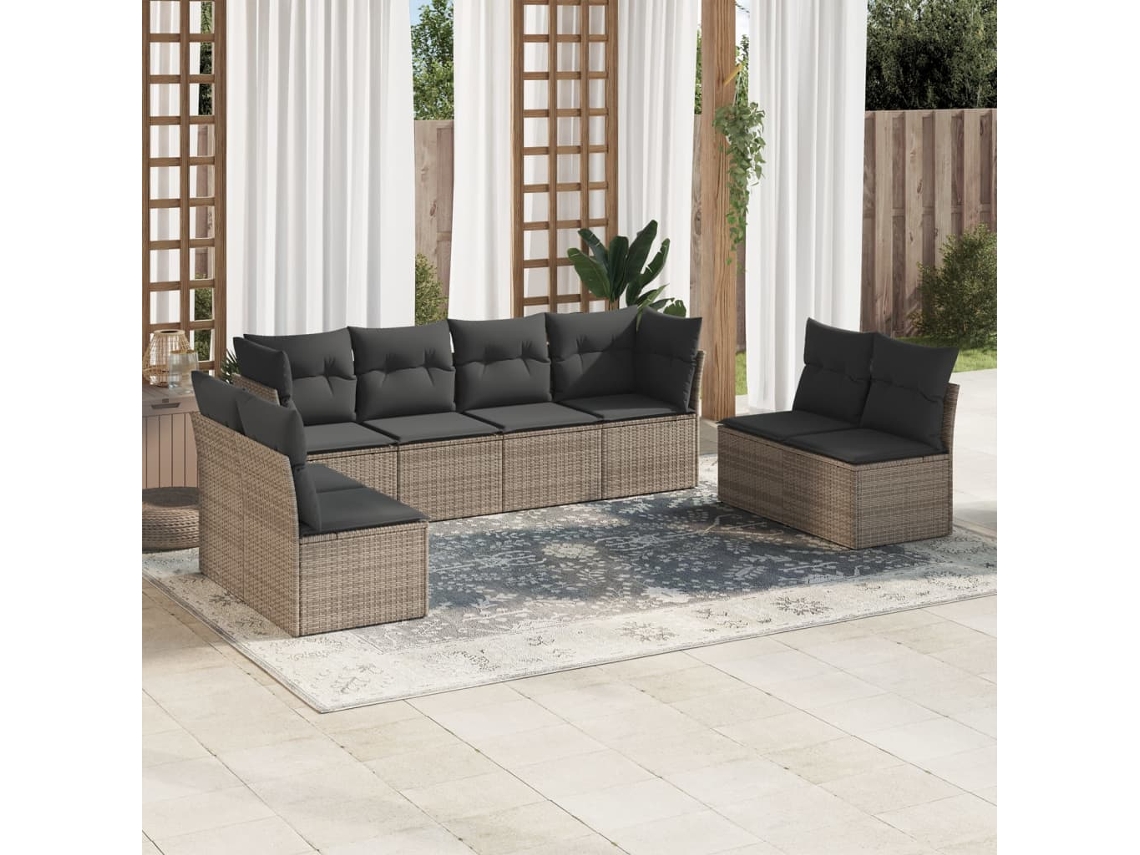 Vidaxl 8 Pcs Conjunto Sofás de Jardim C/ Almofadões Vime Pe Cinzento