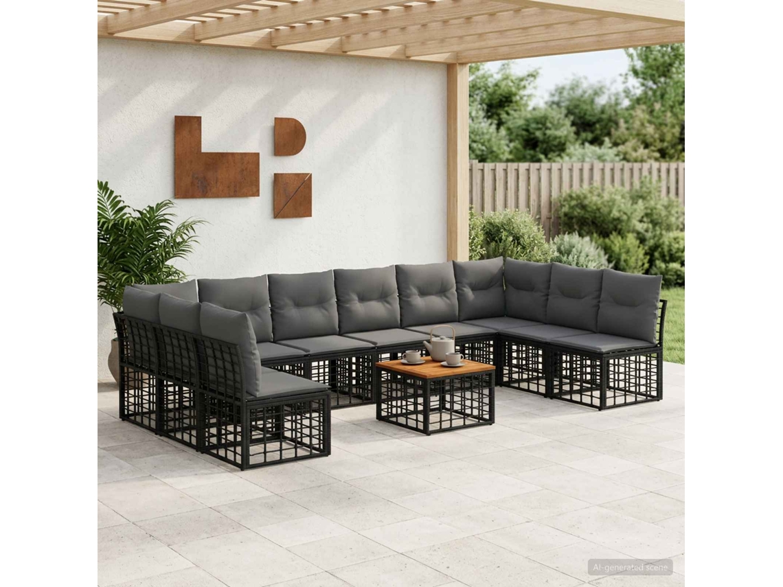 Vidaxl Conjunto De Sofás Para Exterior 11 Unid. Preto E Cinza Escuro