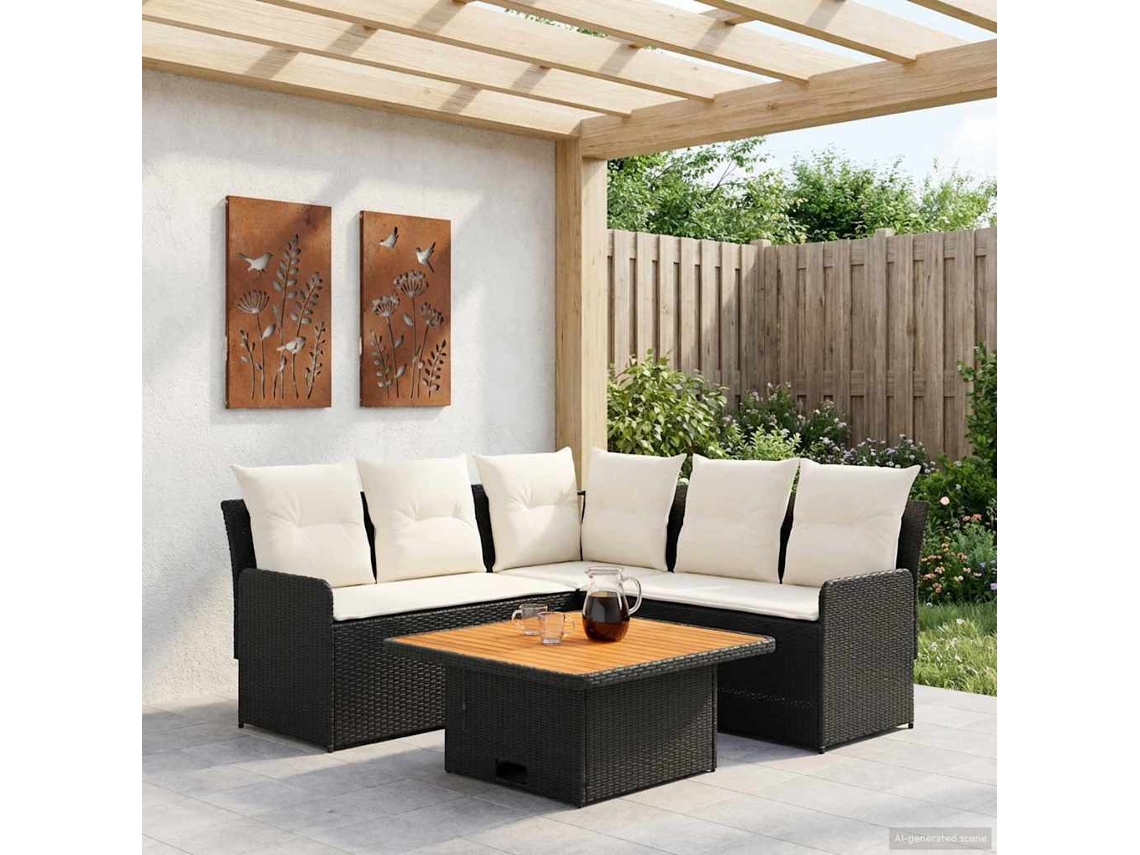 Vidaxl Conjuntos De Móveis 4 Pcs Preto E Creme Rattan De Pe