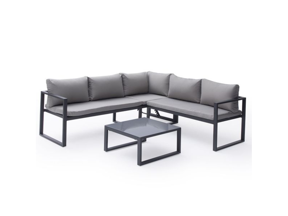 Conjunto de Jardín Ajustable Ibiza Tela Color Gris 4 Plazas Aluminio Antracita HAPPY GARDEN