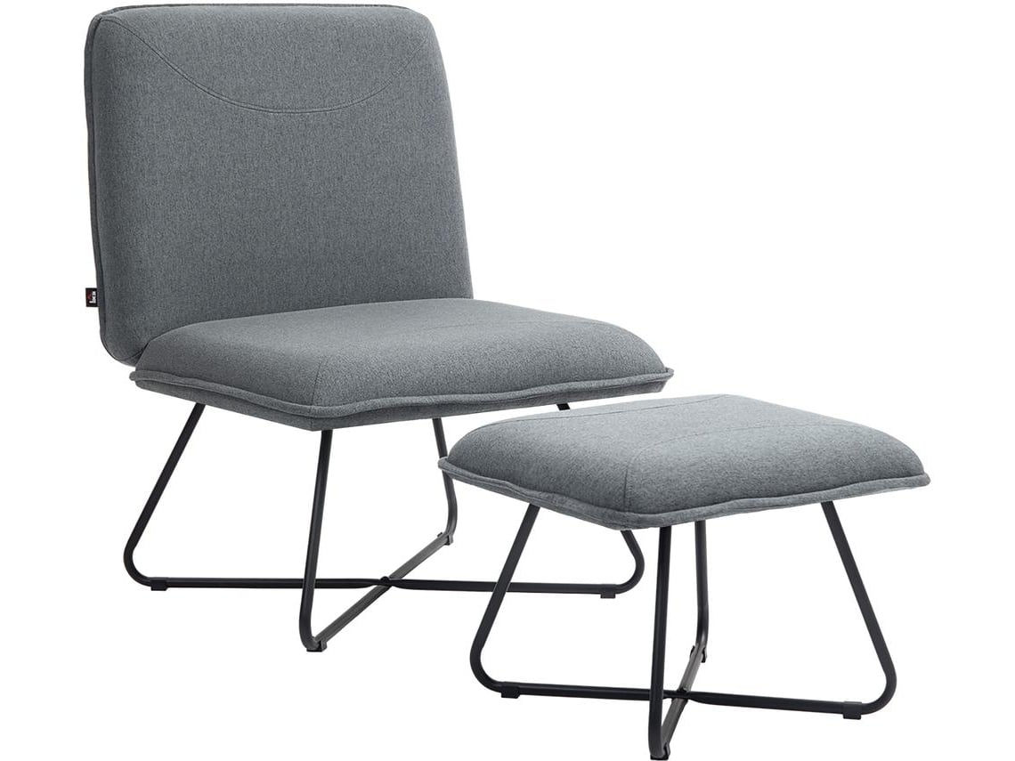 Poltrona com Apoio para Os Pés Poliéster, Espuma e Aço Cor Cinza Escuro/cinza de Carvão 68x81x89 cm Homcom