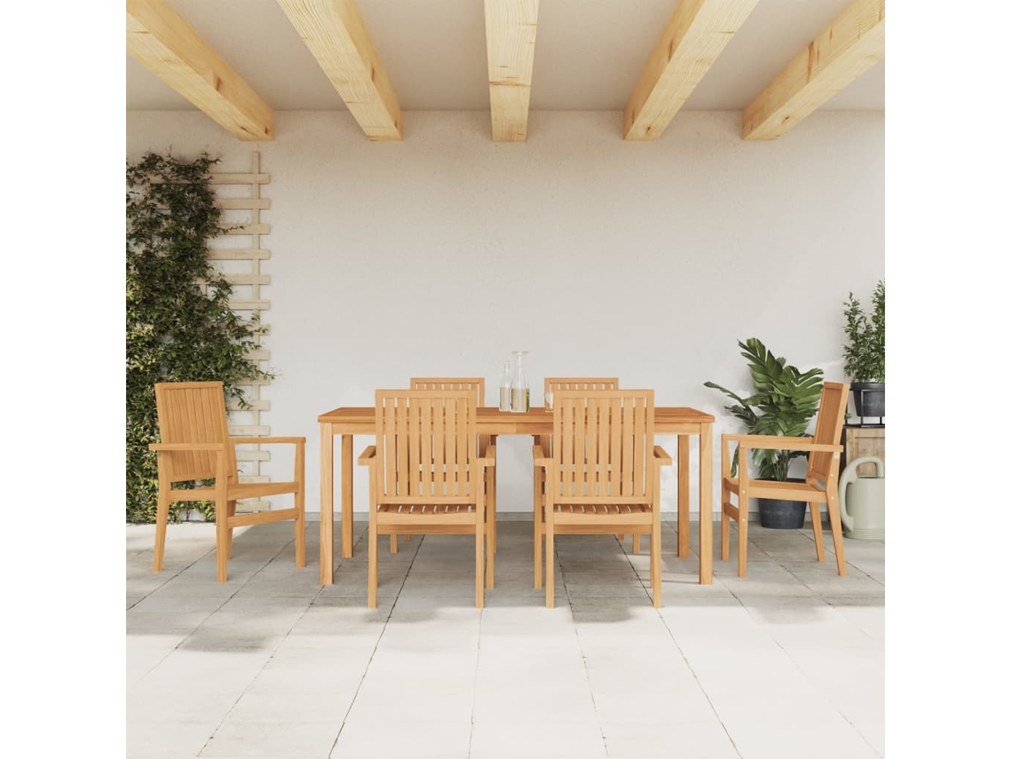 Conjunto Jantar Para Jardim 7 Peças Madeira De Teca Sólida Dkd Home Decor