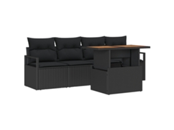 Conjunto 5 Sofá De Jardim Vidaxl Preto Vime Pe (100 X 55 X 73 Cm)