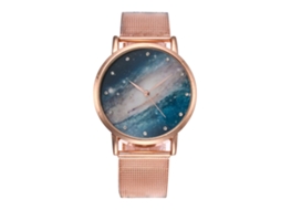 Relógio de Pulso Feminino com Pulseira de Malha de Aço e Strass Estilo Simples Quartzo
