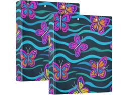 Pasta Escolar De 1, 5 Polegadas Com Estampa De Borboleta Fluorescente, Três Argolas Com Bolsos, Pacote Com 1 2 Unidades