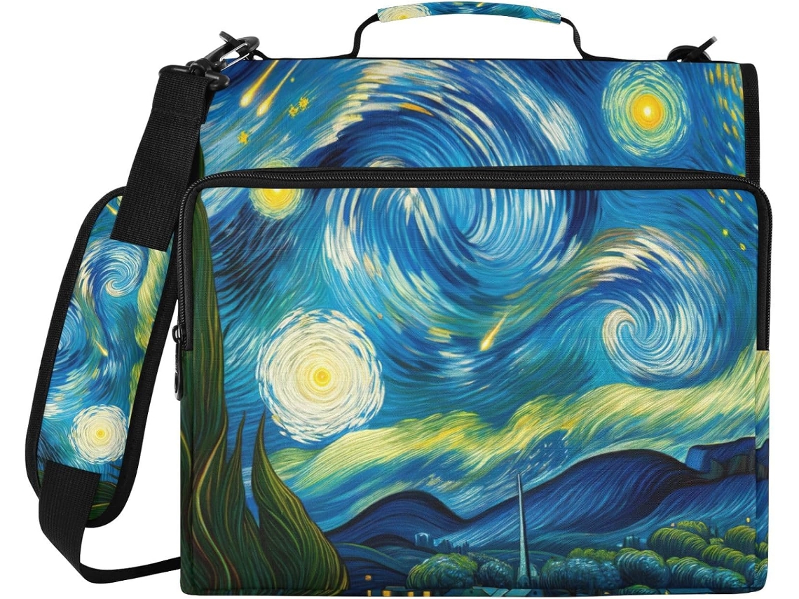Pasta Notebook De 14 Polegadas Com Estampa Floral Noite Estrelada, Resistente À Água E Com Zíper, Ideal Escola