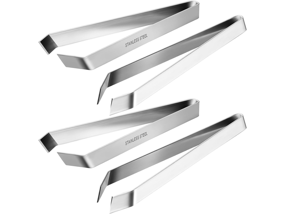Pinças Para Churrasco Em Aço Inoxidável Prateado, Conjunto De 2, Pontas Retas, Precisão, Fáceis De Limpar, Para Remover