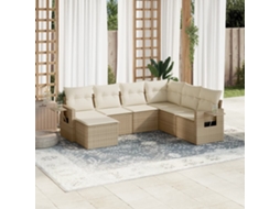 Vidaxl 7 Pcs Conjunto De Sofás P/ Jardim Com Almofadões Vime Pe Bege