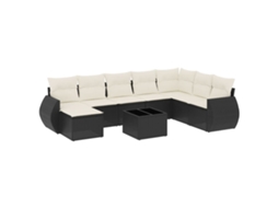 Maison Exclusive - 9 Pcs Conjunto De Sofás P/ Jardim C/ Almofadões Vime Pe Preto