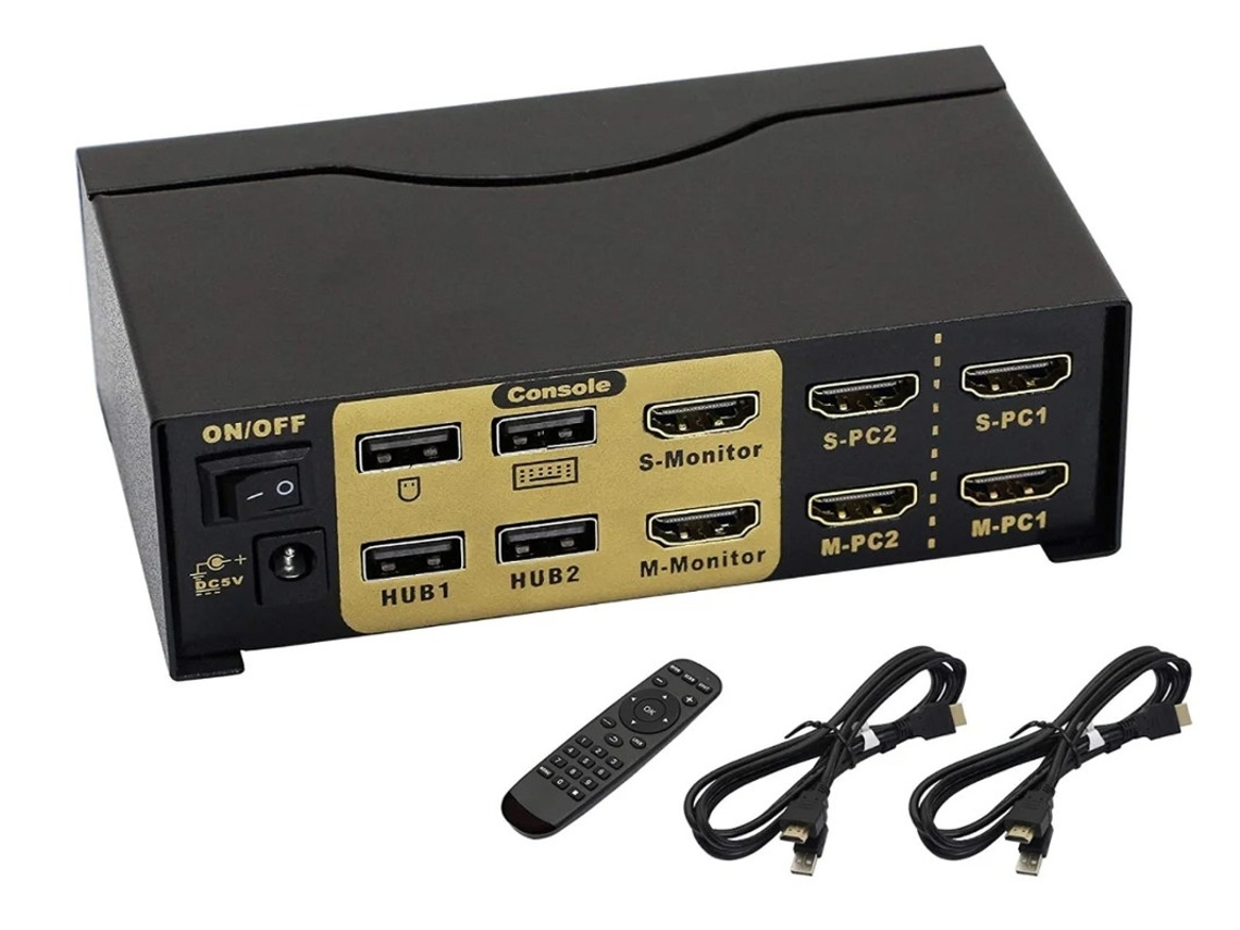 Comutador Kvm Hdmi De Tela Dupla Bestvite Preto