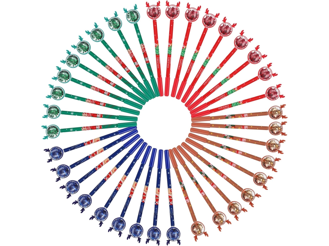 Conjunto De 36 Canetas Finas Ibasenice Com Estampa Alce Natalino,