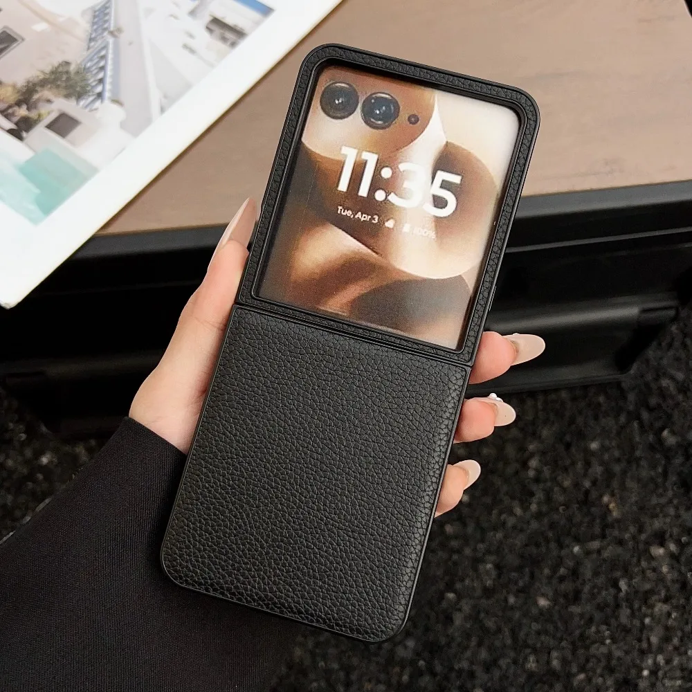 (preto, Razr 50 Ultra) Capa De Celular Flip Premium Em Couro Pu Com Textura De Lichia, Para Uso Profissional, Resistente A Impactos.