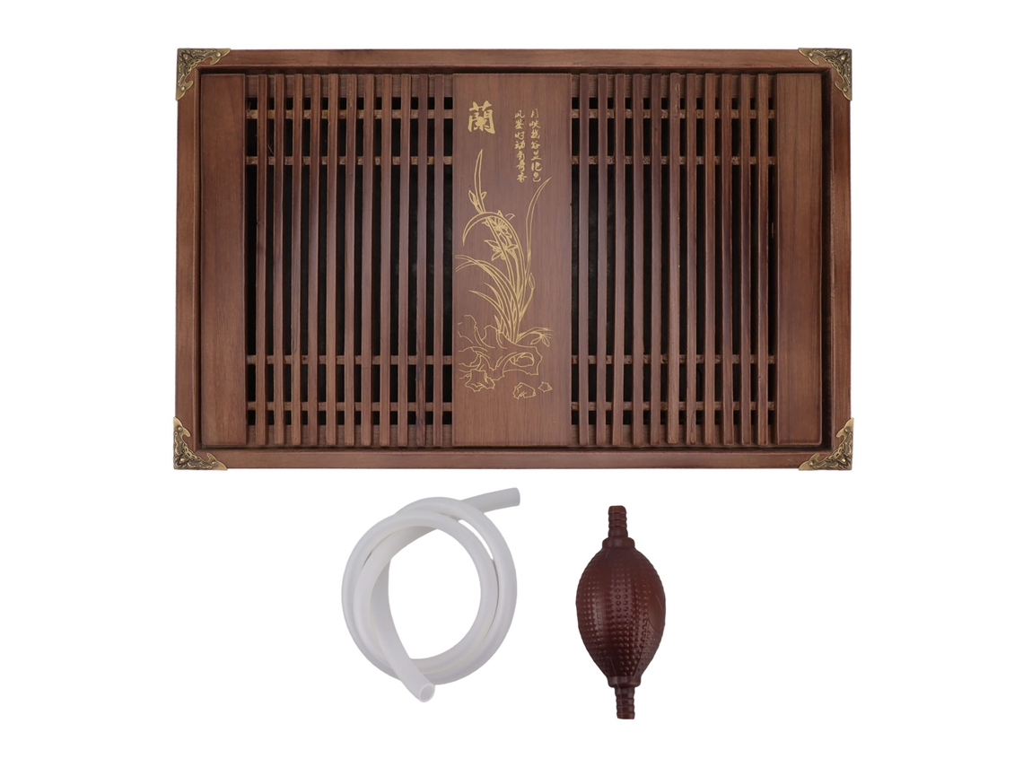 Eyf bandeja de Chá Kungfu Chinesa Madeira com Esgoto Gravura de Orquídea 28x43cm
