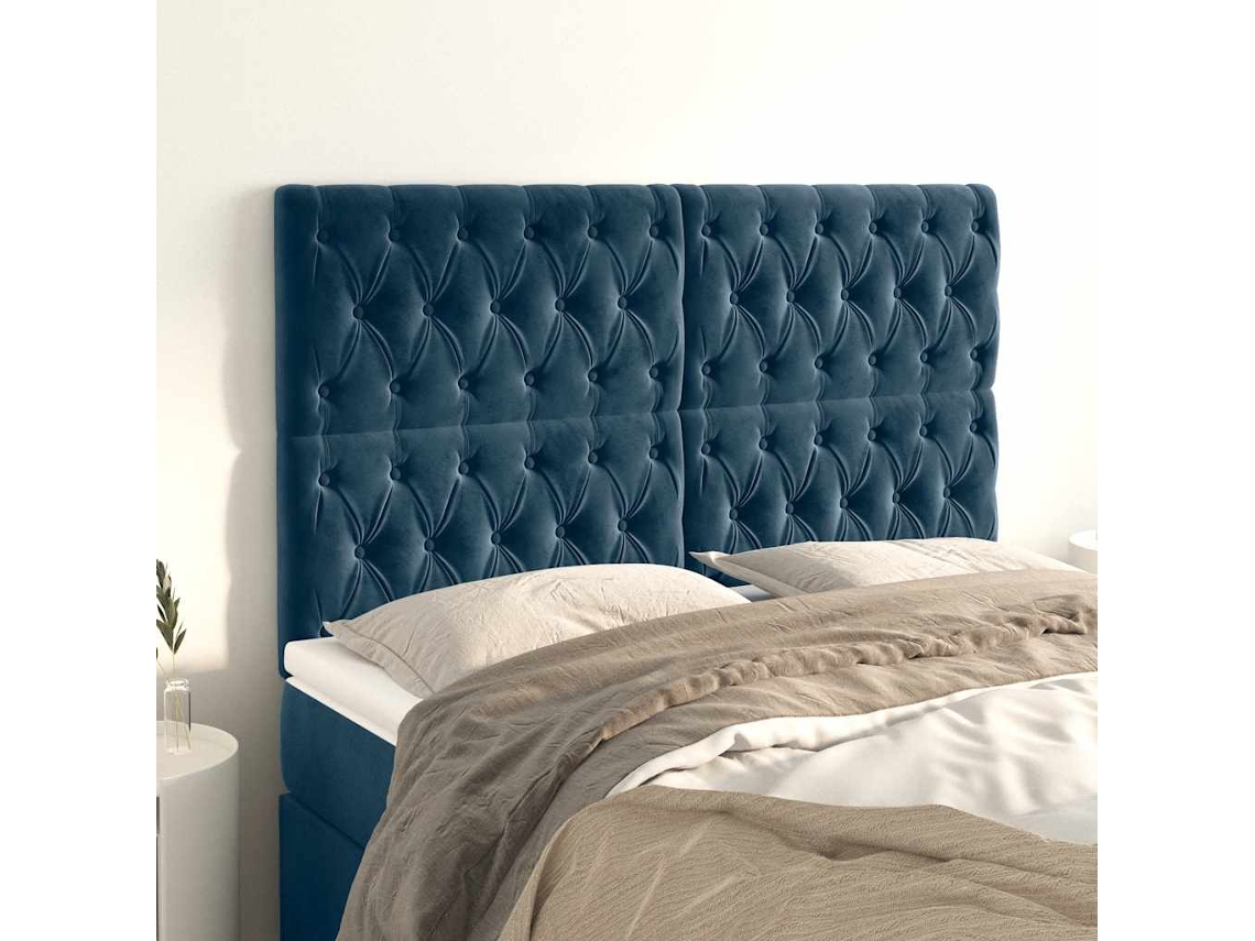 Vidaxl Cabeceira Azul Escuro 160x7x118/128 Cm Veludo