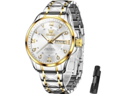 Lurelia Relógio Cronógrafo Masculino, Movimento De Quartzo, Luminoso, Detalhes Com Strass, Aço Inoxidável, Dourado