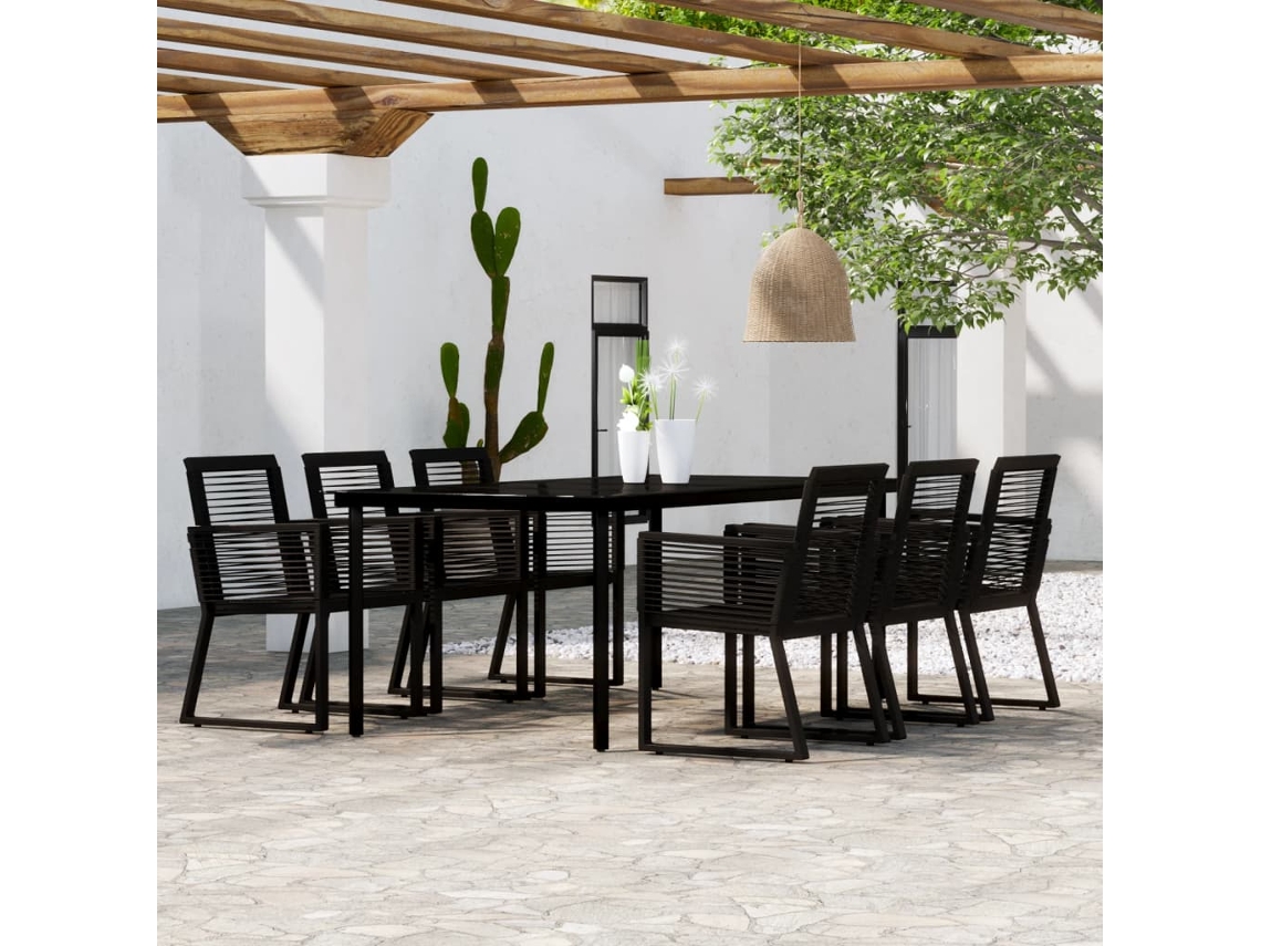 Vidaxl 7 Pcs Conjunto De Jantar Para Jardim Preto