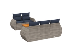 Conjunto de Sofá de Jardim, 6 Peças, Almofadas, Rattan Cinza MAISON EXCLUSIVE