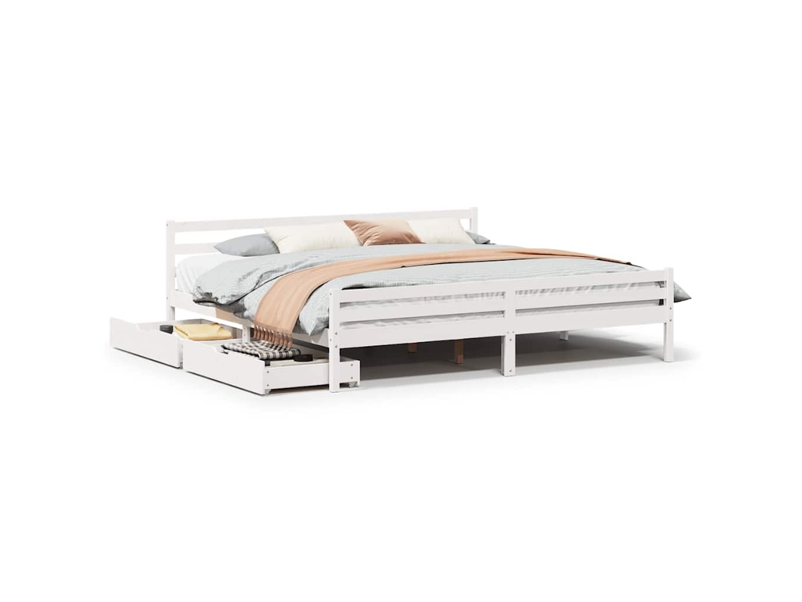 Cama Sem Colchão 200x200 cm Madeira de Pinho Maciça Branco MAISON EXCLUSIVE