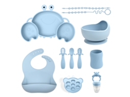 Conjunto de Talheres Bebé CHRUI 6+ Meses Prato Caranguejo + Copo Babador 11 Peças (azul)