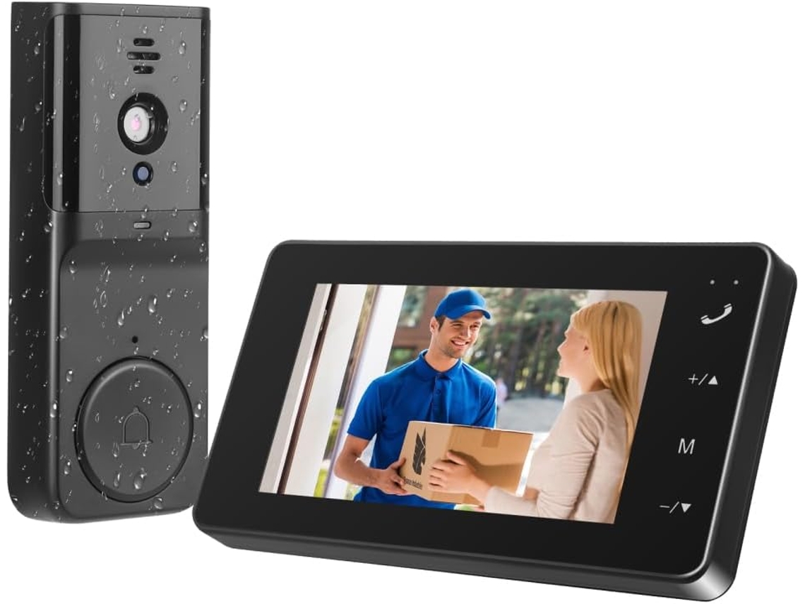 Campainha com Camara HALINUIA Sem Fios 1080p Hd Ecrã Ips 4,3" Visao Noturna Ip65 Preto
