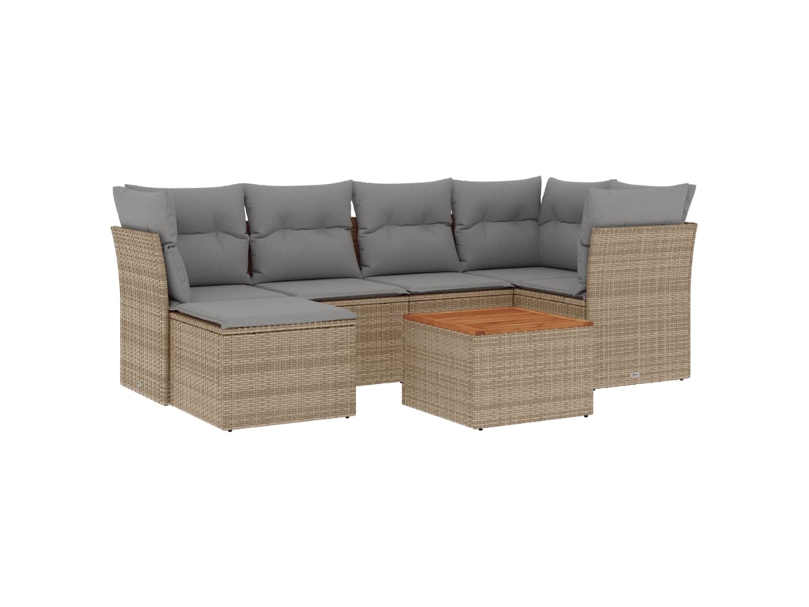Conjunto de 7 Sofás para Jardim com Almofadões Vime Pe Bege MAISON EXCLUSIVE (7 pcs)