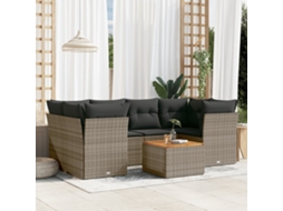 Jogo 7 Peças Sofás P/ Jardim C/ Almofadões Vime Pe Cinza Dkd Home Decor