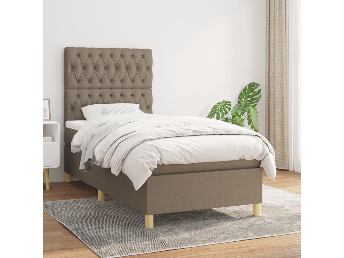Vidaxl Cama Com Molas/colchão 90x200 Cm Tecido Castanho-acinzentado