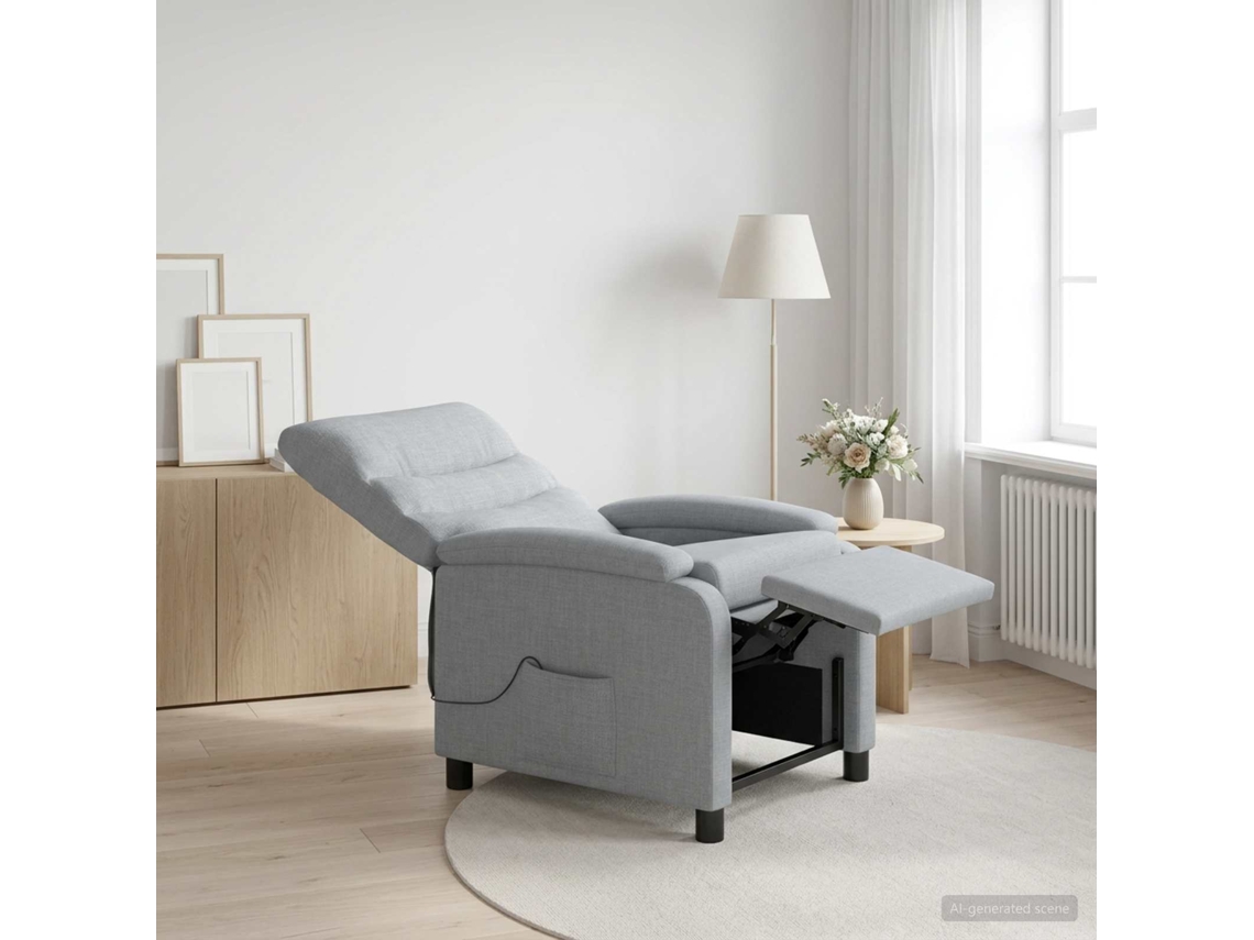 Vidaxl Recliner De Massagem Cinzento-claro Tecido