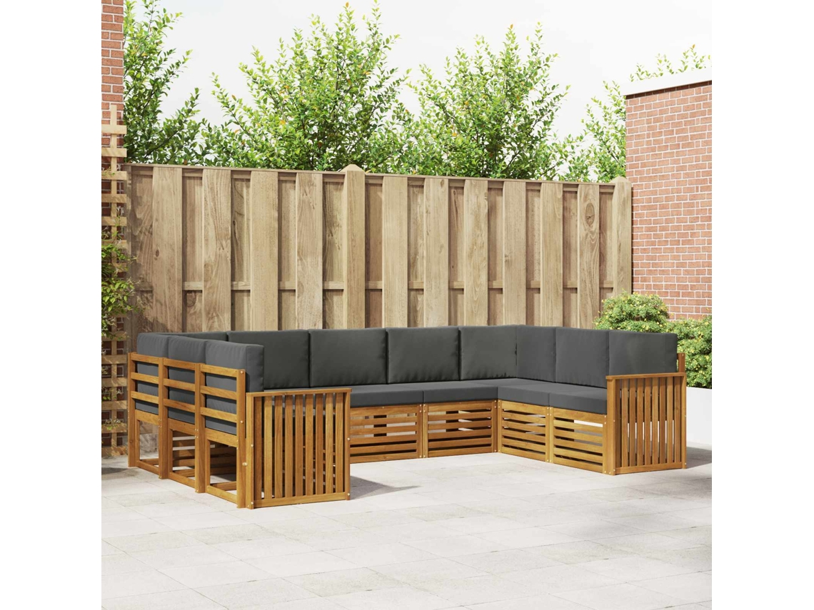 Vidaxl Conjunto De Sofás Para Exterior 9 Unid. Natural E Antracite