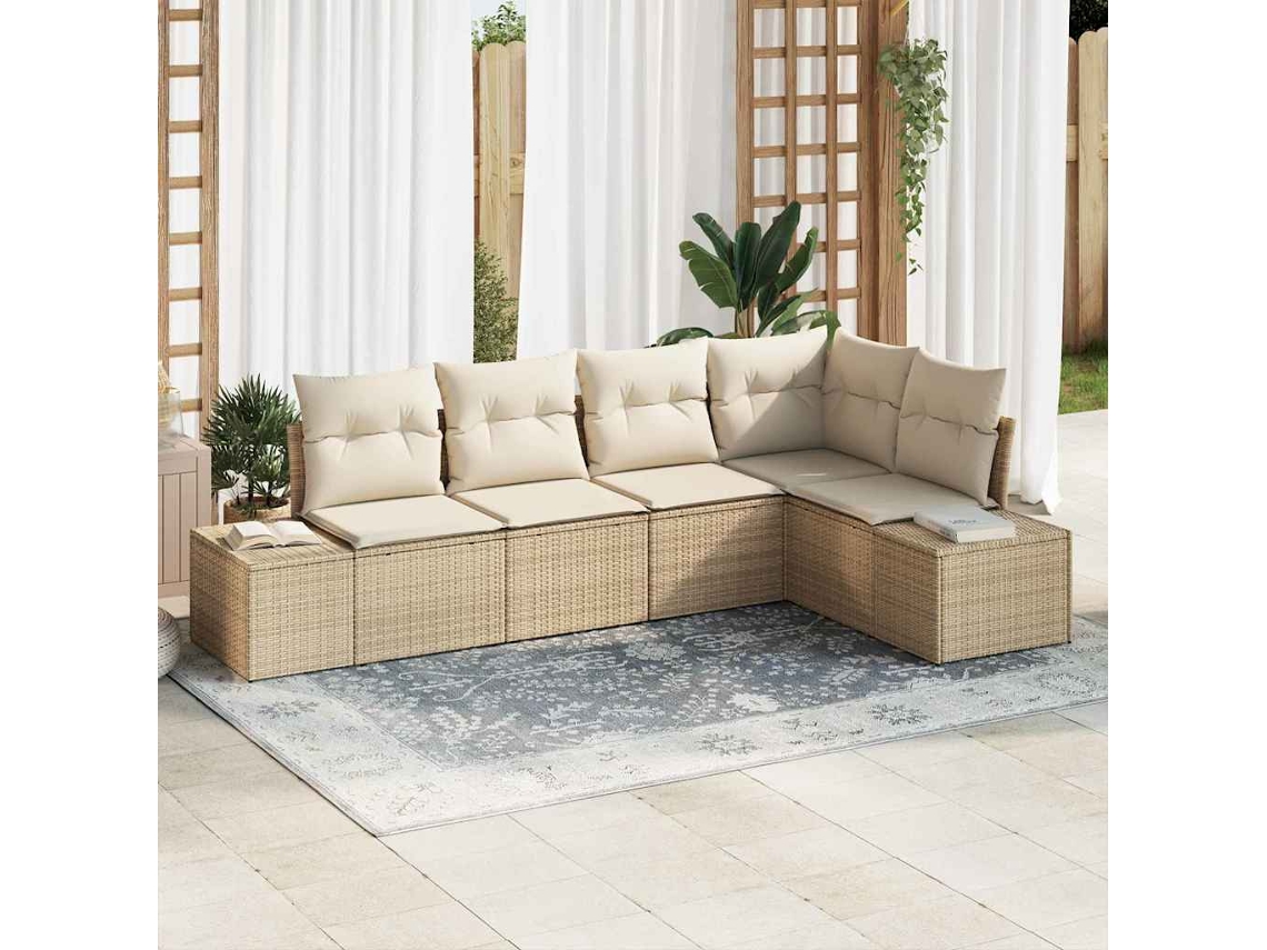 Vidaxl Conjunto De Sofá De Jardim 5 Unid. Bege E Creme Vime Pe