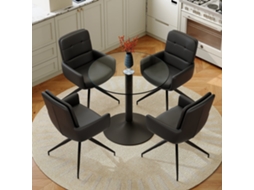 Conjunto de Mesa Jantar 4 Pessoas Vidro Temperado + Cadeiras Pu Giratórias NOVELA