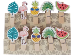 Conjunto 30 Prendedores Fotos Decorativos Madeira Desenhos Frutas Flamingos Folhas Ideais Decoração Artesanato GOKOCO