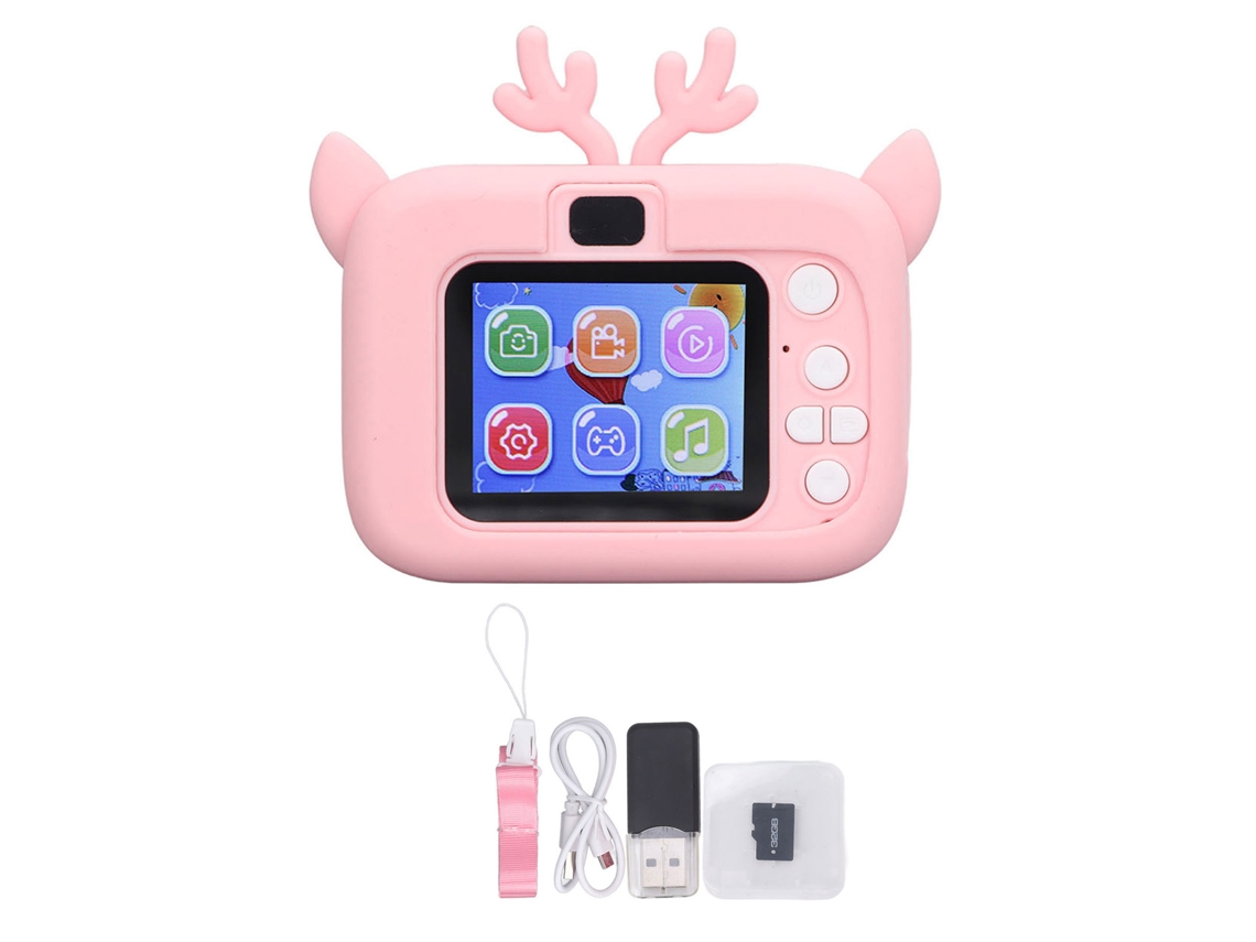 Câmera Digital Infantil 20mp 1080p com Tela 2in, Cartão 32g e Leitor, Rosa Amarela