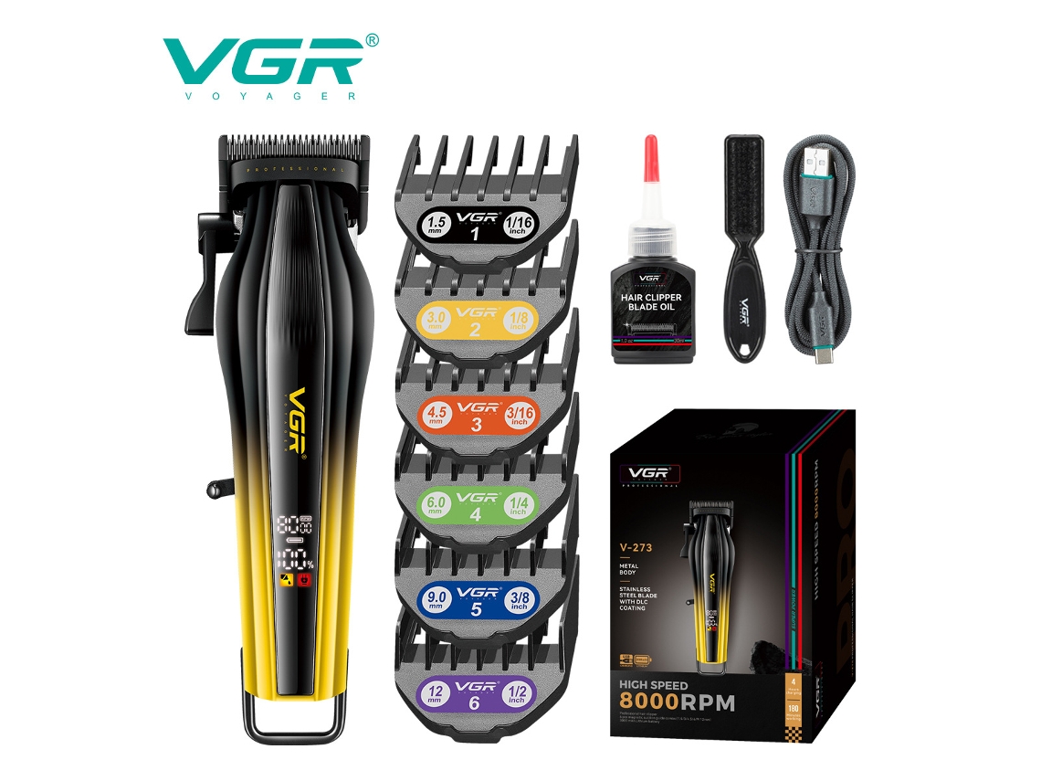 Máquina de Cortar Cabelo Elétrica com Visor Digital Lcd, Recarregável, com Cabeça para Pomada em Cores Degradê MDUG (amarelo)