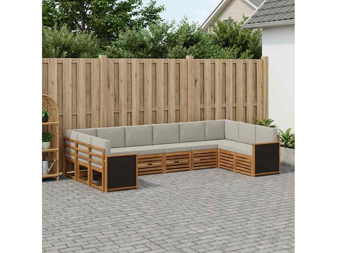 Vidaxl Conjunto De Sofá Sectional 7 Pcs Natural E Cinzento-claro