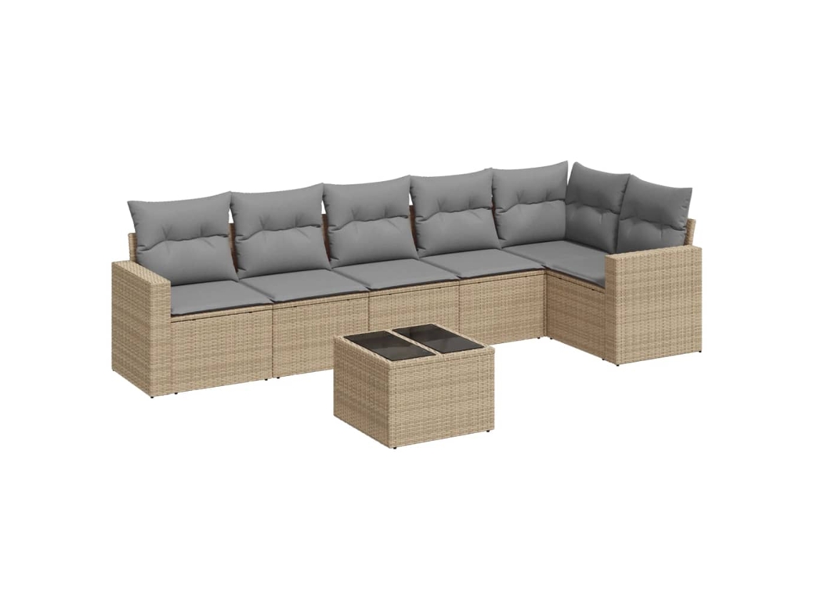 Maison Exclusive - 7 Pcs Conjunto De Sofás P/ Jardim Com Almofadões Vime Pe Bege