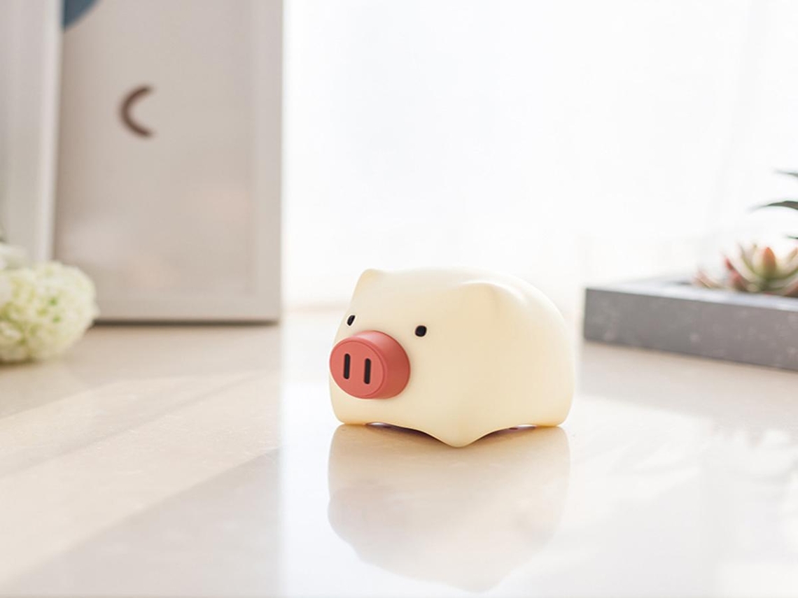 Luminária noturna Lurelia em formato de porco com base de silicone, recarregável via USB, sensor de toque e luz brilhante para bebês e crianças.