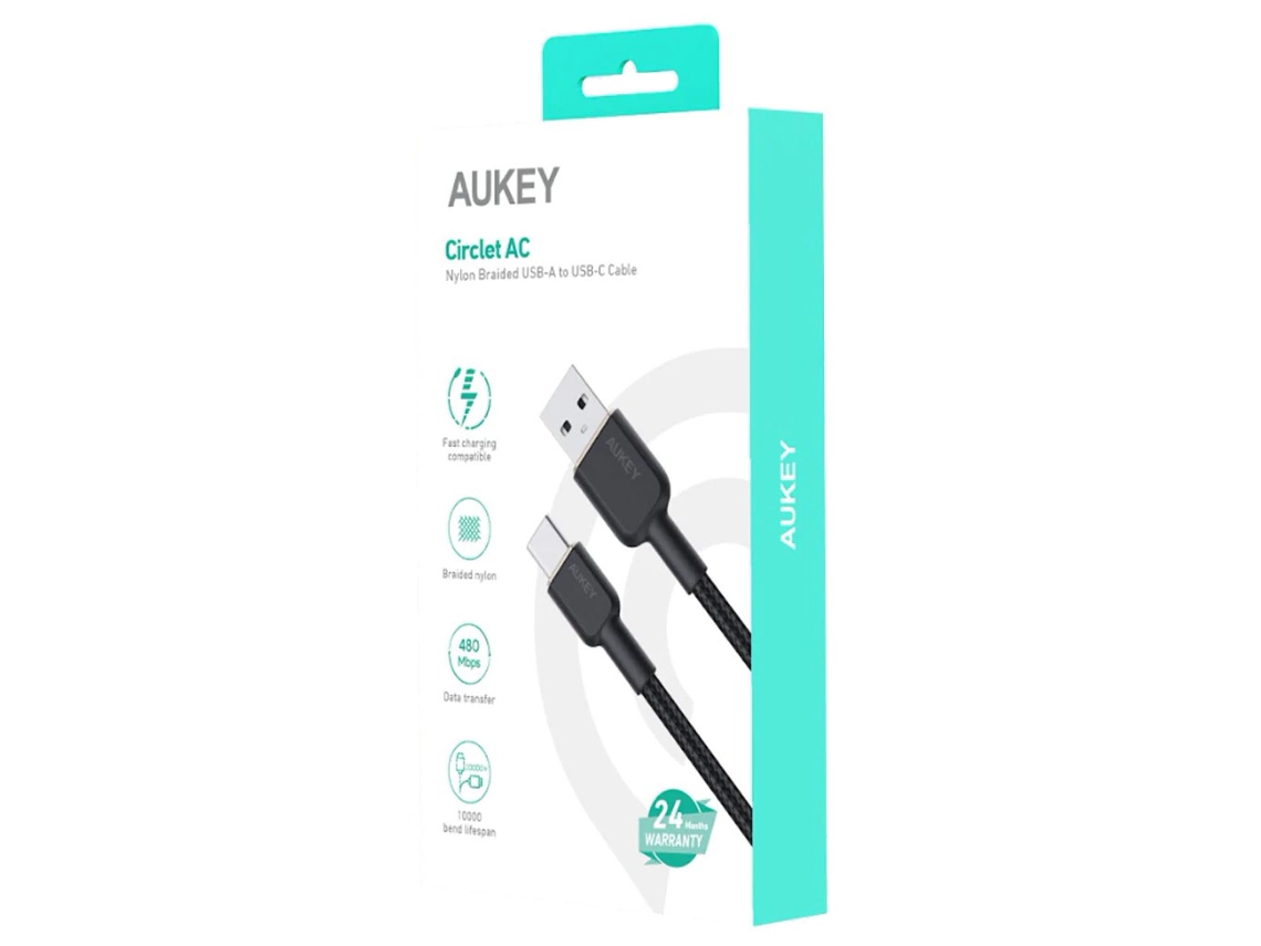 Cb Nac2 Usb C Tipo C Alimentação de energia Pd 60w 3a 1,8m Nylon Preto Aukey