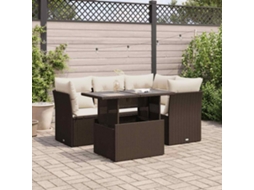 Vidaxl 5 Pcs Conjunto Sofás P/ Jardim C/ Almofadões Vime Pe Castanho