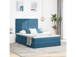 Vidaxl Cama Com Arrumação E Colchão Azul Escuro 140 X 200 Cm Veludo