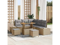 Vidaxl Conjunto De Sofá De Jardim Com Almofada 8 Pcs Bege Vime Pe